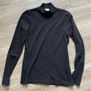 GANNI Black Embroidered Logo Long Sleeve Tshirt 89% Cotton Mock Neck Sz 36/ 4